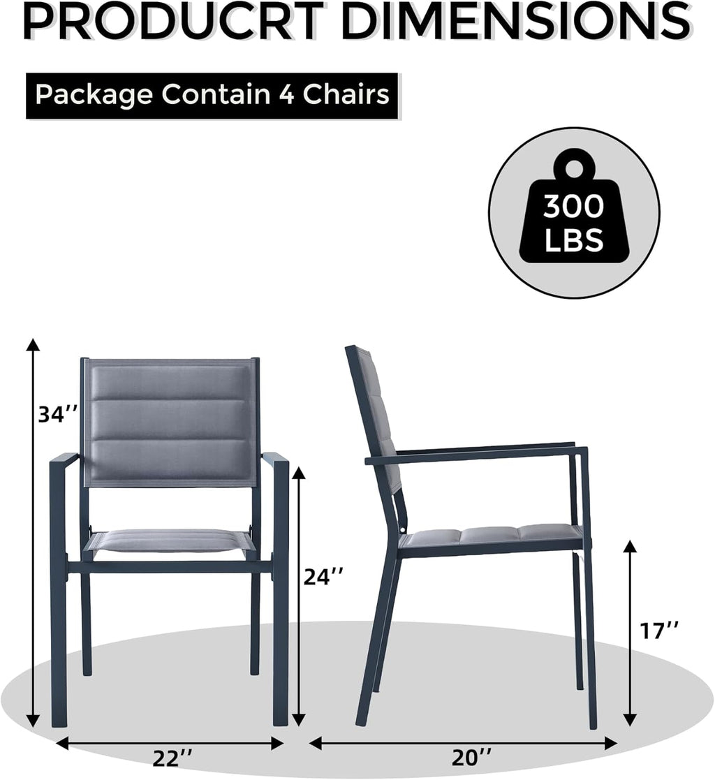 4 Piece Aluminum Patio Stackable Dining Chairs Set, Outdoor Metal Lightweight Stacking Dining Chair with Textilene Fabric, for Backyard Lawn Deck Poolside Porch Bistro, Dark Grey