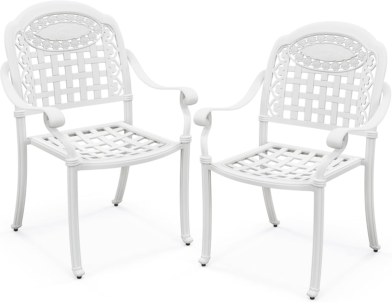 Tangkula Set of 2 Cast Aluminum Patio Dining Chairs, Stackable Outdoor Dining Chairs with Armrests, Outdoor Bistro Chairs for Balcony, Backyard, Garden