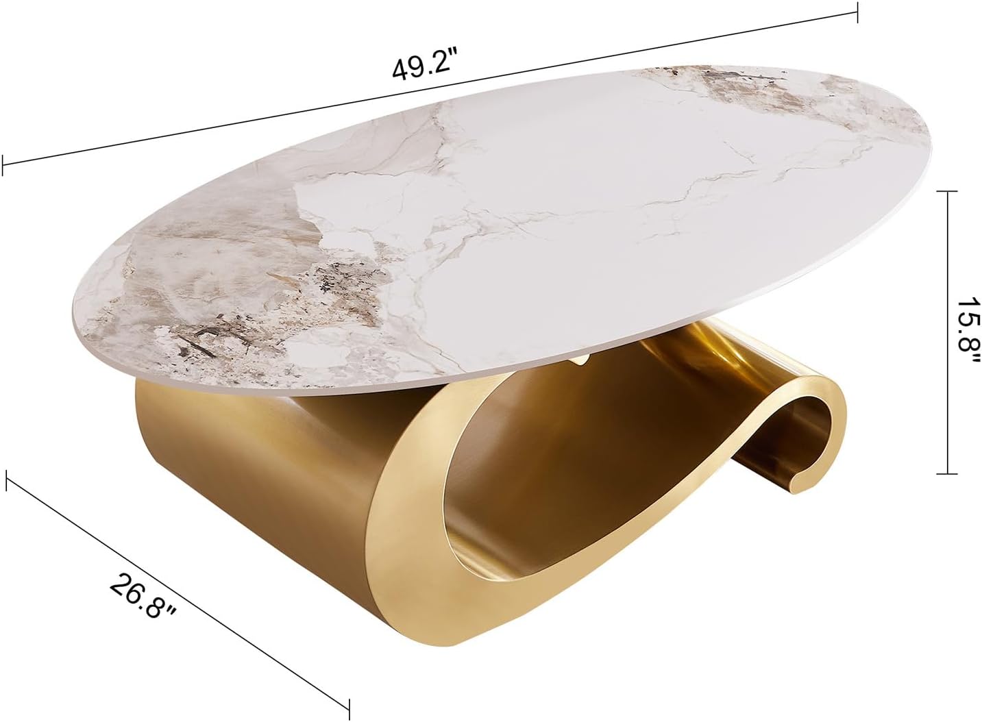 49.2-Inch Modern Oval Faux Marble Coffee Table with Sturdy Gold Metal Base - Luxury Living Room Furniture for Home Decor | Scratch-Resistant & Easy Assembly (Gold)