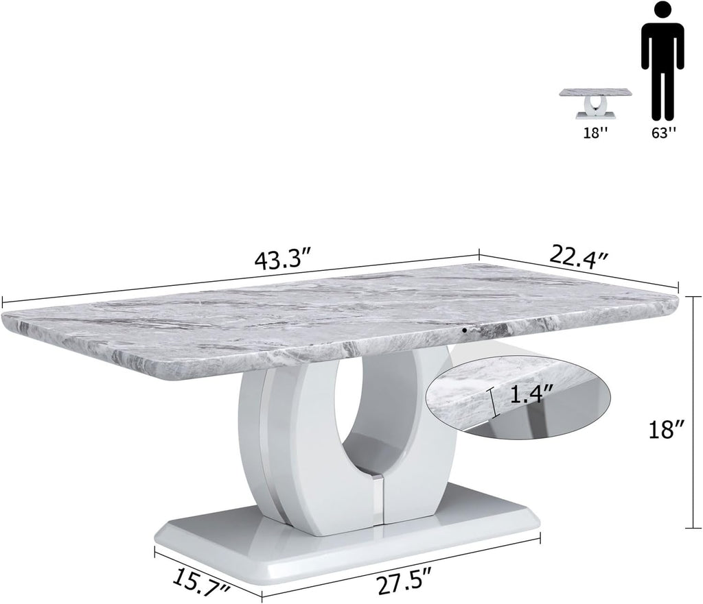 Marble Coffee Table for Living Room, Modern Luxury Rectangle Coffee Table with Storage, Tea Tables for Small Space Office Apartment (43" L×22.4''W×18''H-Grey)