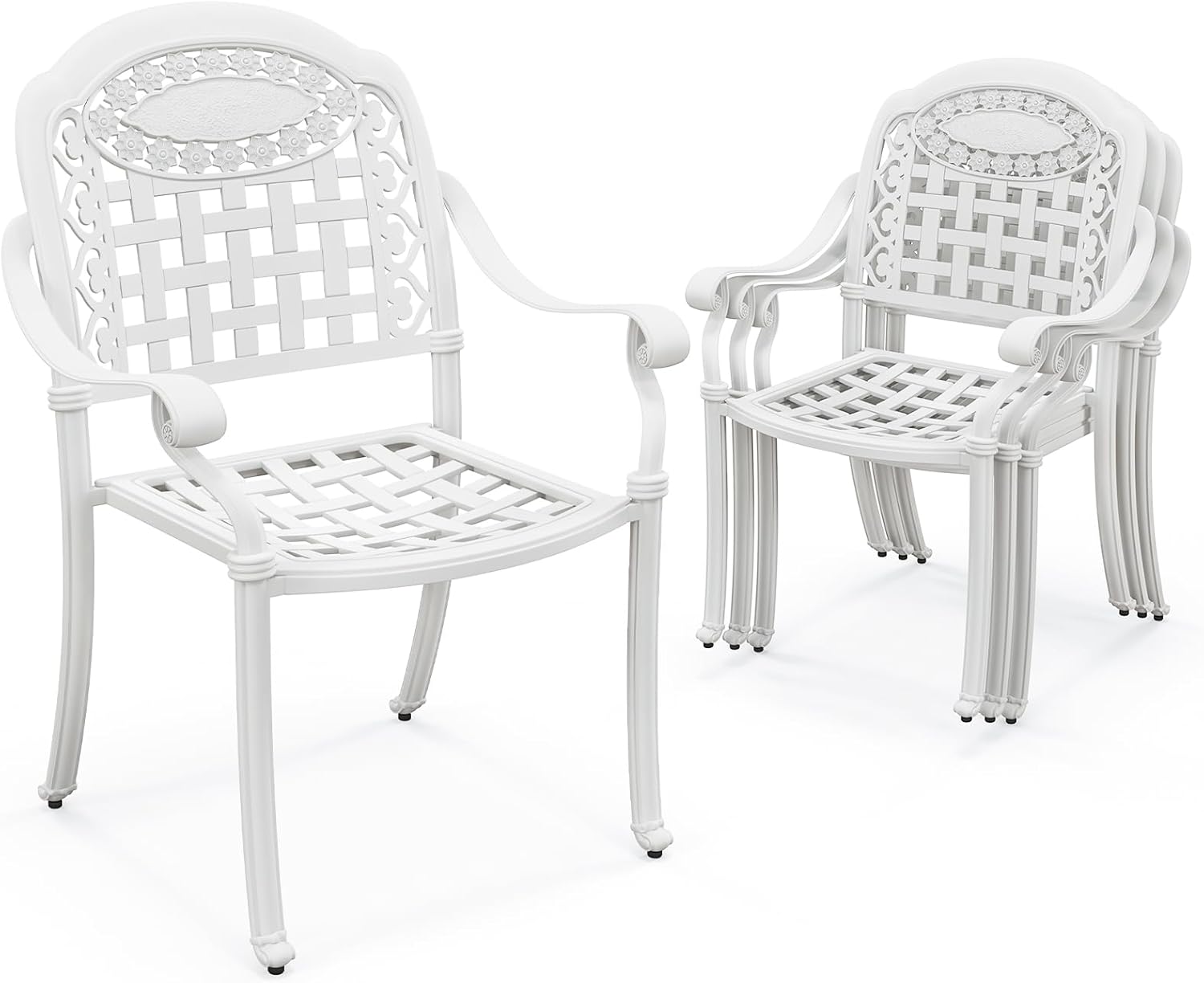 Tangkula Set of 2 Cast Aluminum Patio Dining Chairs, Stackable Outdoor Dining Chairs with Armrests, Outdoor Bistro Chairs for Balcony, Backyard, Garden