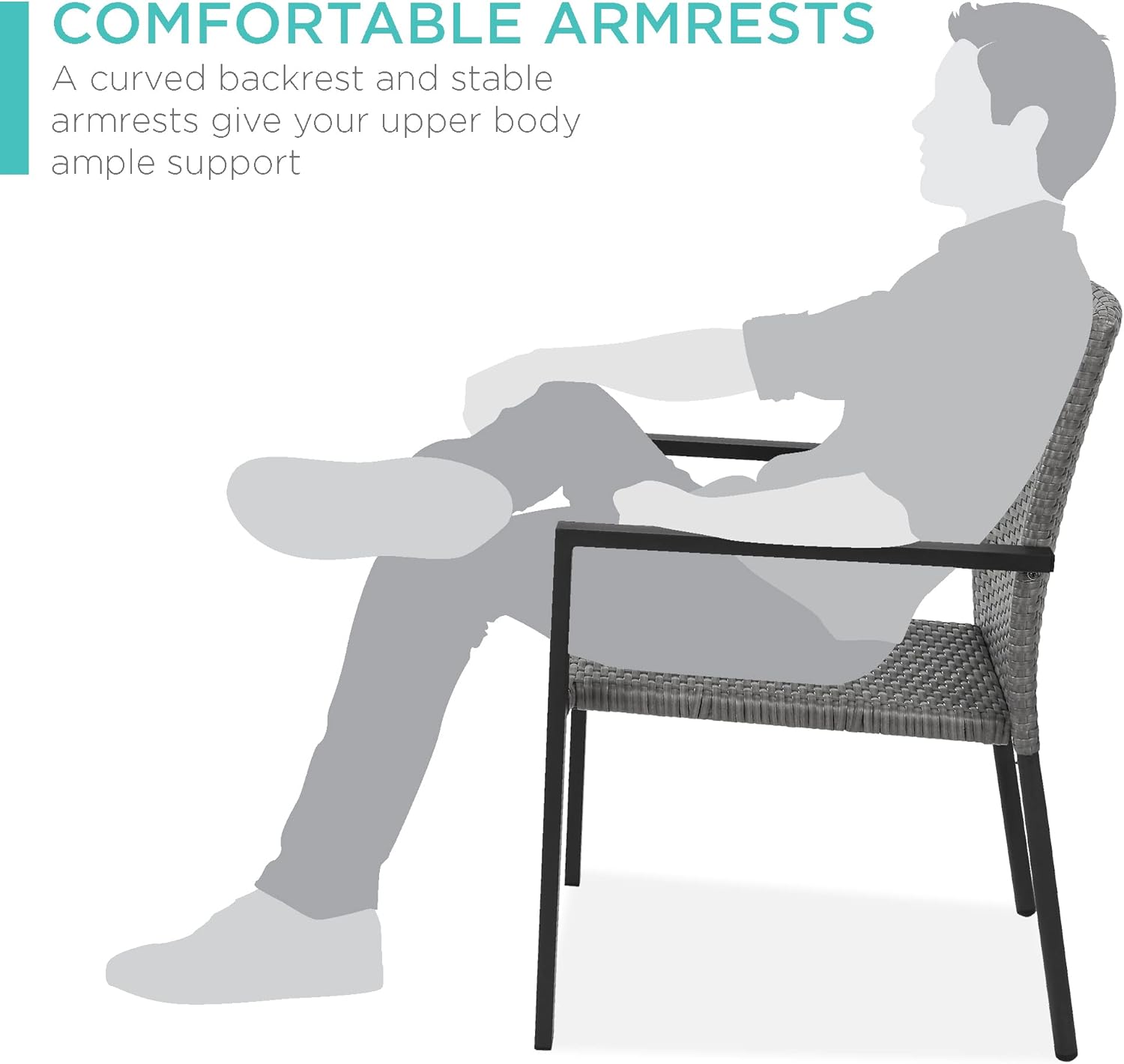 Best Choice Products Set of 2 Stackable Outdoor Wicker Dining Chairs All-Weather Firepit Armchair w/Armrests, Steel Frame for Patio, Deck, Garden, Yard - Gray