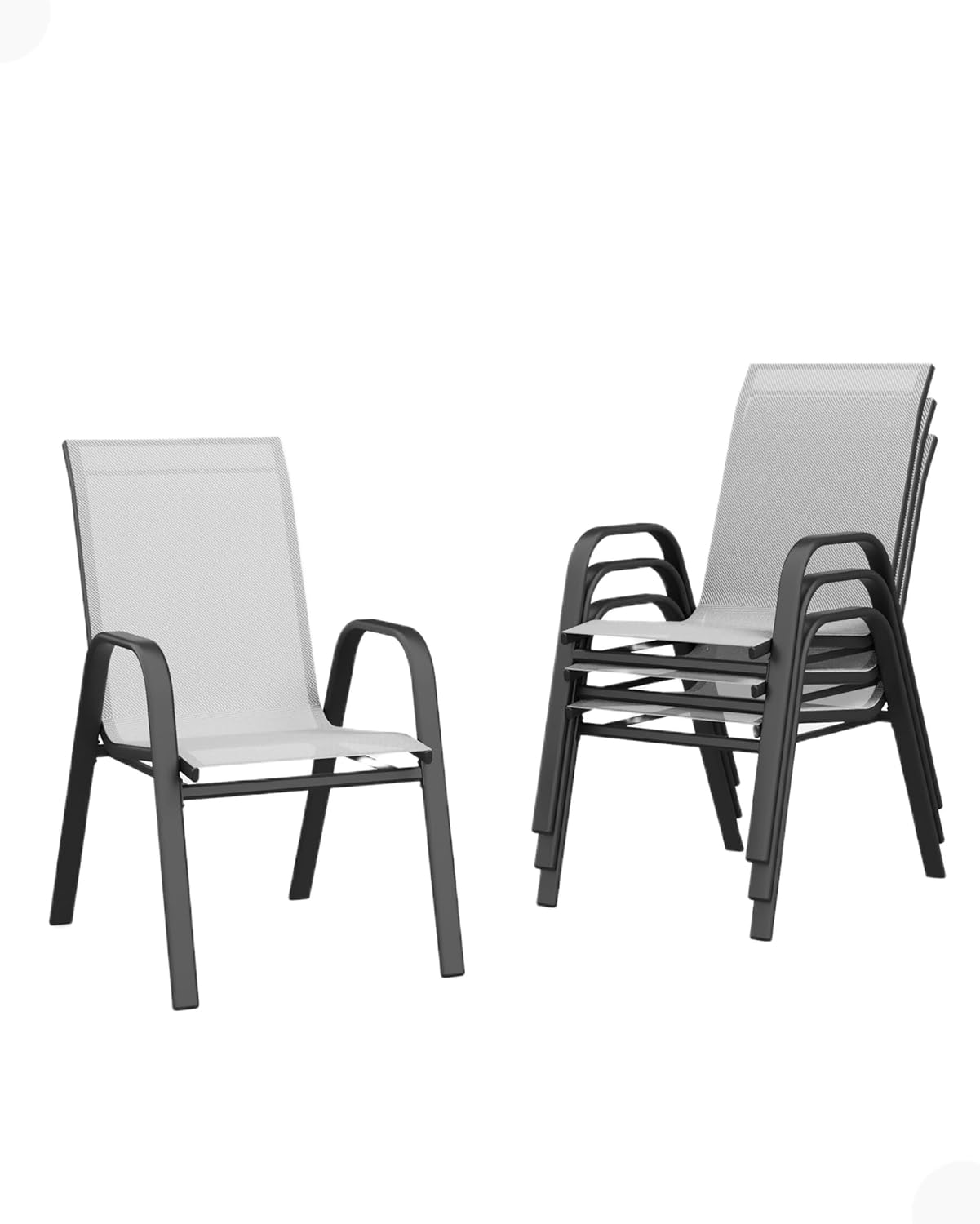 GarveeLife 4 Piece Aluminum Patio Stackable Dining Chairs Set, Outdoor Metal Lightweight Stacking Dining Chair with Textilene Fabric, for Backyard Lawn Deck Poolside Porch Bistro, Dark Grey