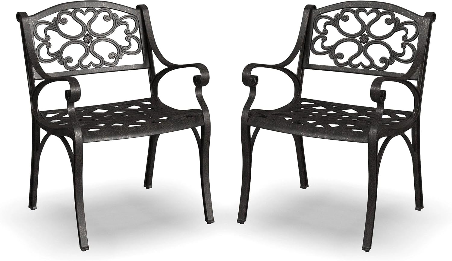 Homestyles Sanibel Black Stationary Cast Aluminum Outdoor Dining Chair (2-Pack), 2 Piece Patio Chairs, Set of 2 Garden Chairs with Armrest & Backrest for Garden Patio Pool Beach Yard, Black