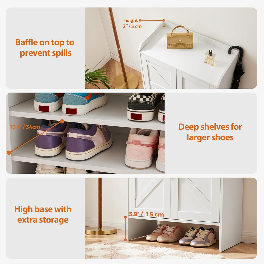 Mericonia Farmhouse Shoe Cabinet with Doors, Modern Large 5-Tier Shoe Storage Cabinet with Adjustable Shelves, Wooden Shoe Organizer for Entryway, Hallway, Closet, Bedroom, Living Room