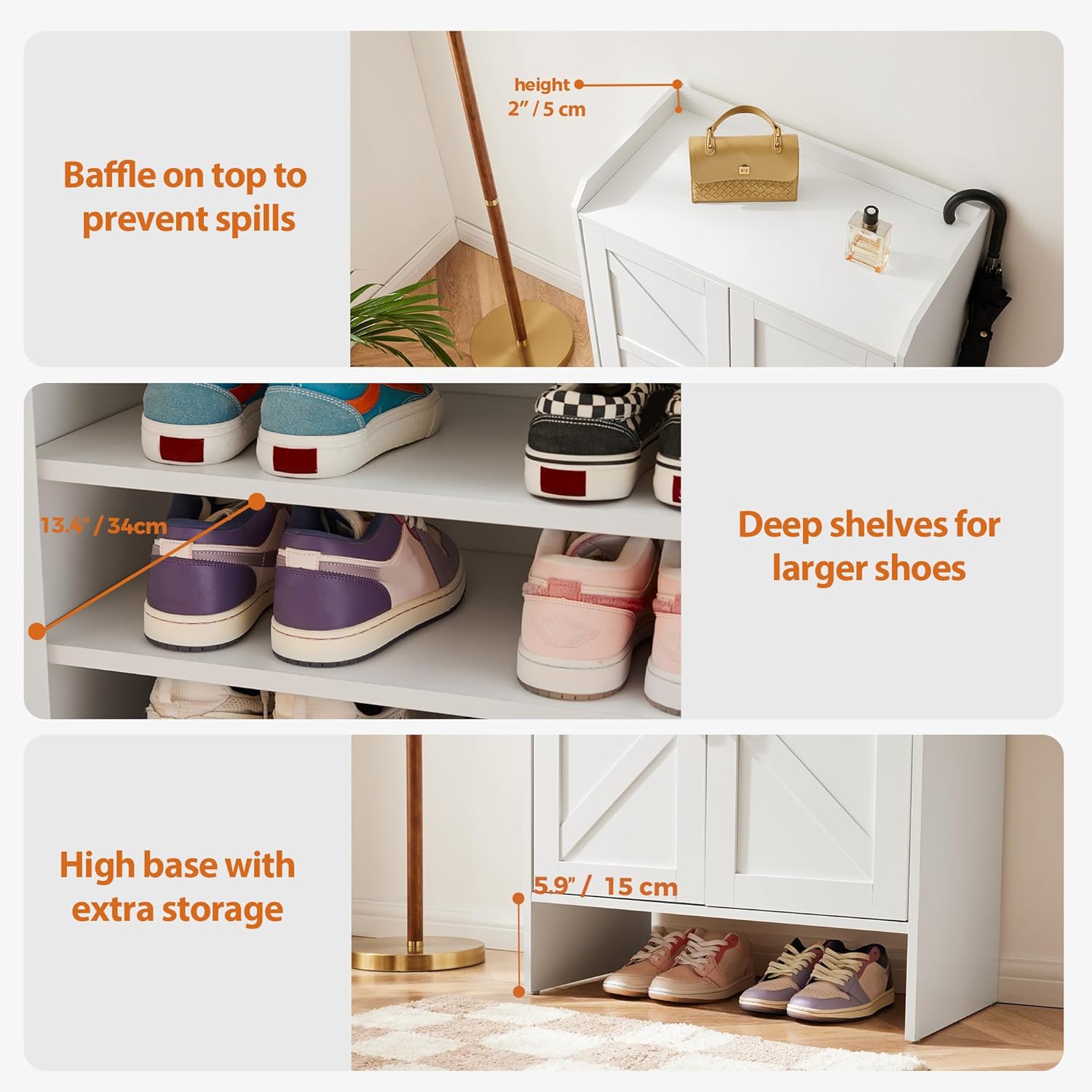 Mericonia Farmhouse Shoe Cabinet with Doors, Modern Large 5-Tier Shoe Storage Cabinet with Adjustable Shelves, Wooden Shoe Organizer for Entryway, Hallway, Closet, Bedroom, Living Room