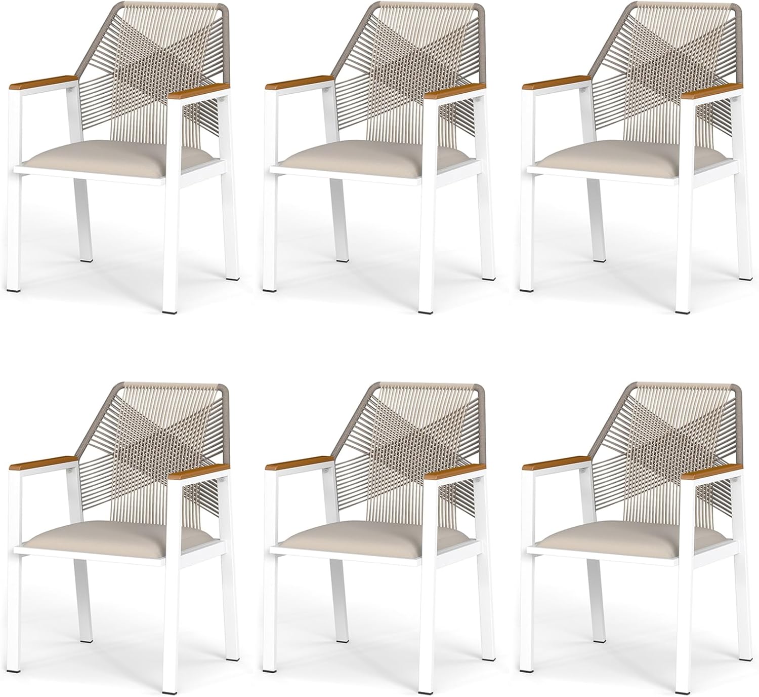 Aluminum Outdoor Patio Dining Chairs - Imitation Rope Vine Chair Ergonomic Backrest Design Detachable Seat Cushion Soft and Breathable Garden Porch, Light Brown Set of 2