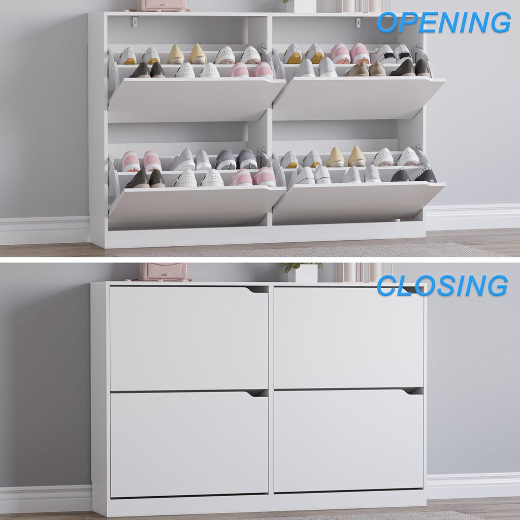 Shoe Cabinet with 4 Flip Drawers, Narrow Hidden Shoe Storage Cabinet, Slim Freestanding Shoe Rack Organizer for Entryway, Hallway, Bedroom, Living Room