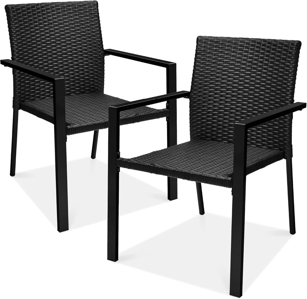 Best Choice Products Set of 2 Stackable Outdoor Wicker Dining Chairs All-Weather Firepit Armchair w/Armrests, Steel Frame for Patio, Deck, Garden, Yard - Gray