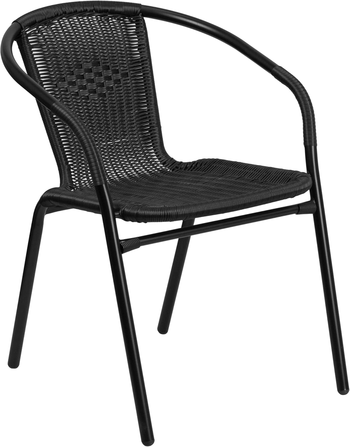 Flash Furniture Lila Modern Rattan Indoor/Outdoor Stackable Dining Chairs, Stacking Rattan Bistro Chairs for Patio or Restaurant, Set of 4, Black