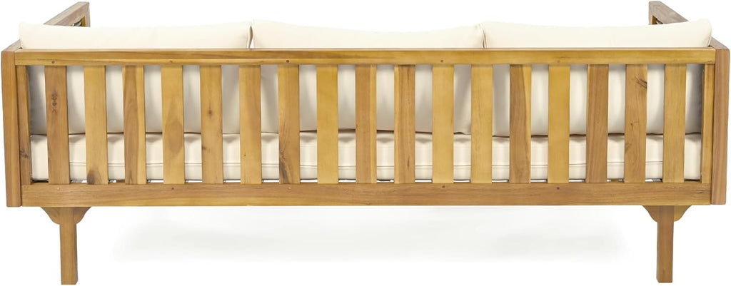 Merax 67.5" Outdoor Patio Daybed 3 Seater Sofa Bed,Acacia Wood Frame with Rattan Arm,Cushion & Pillow