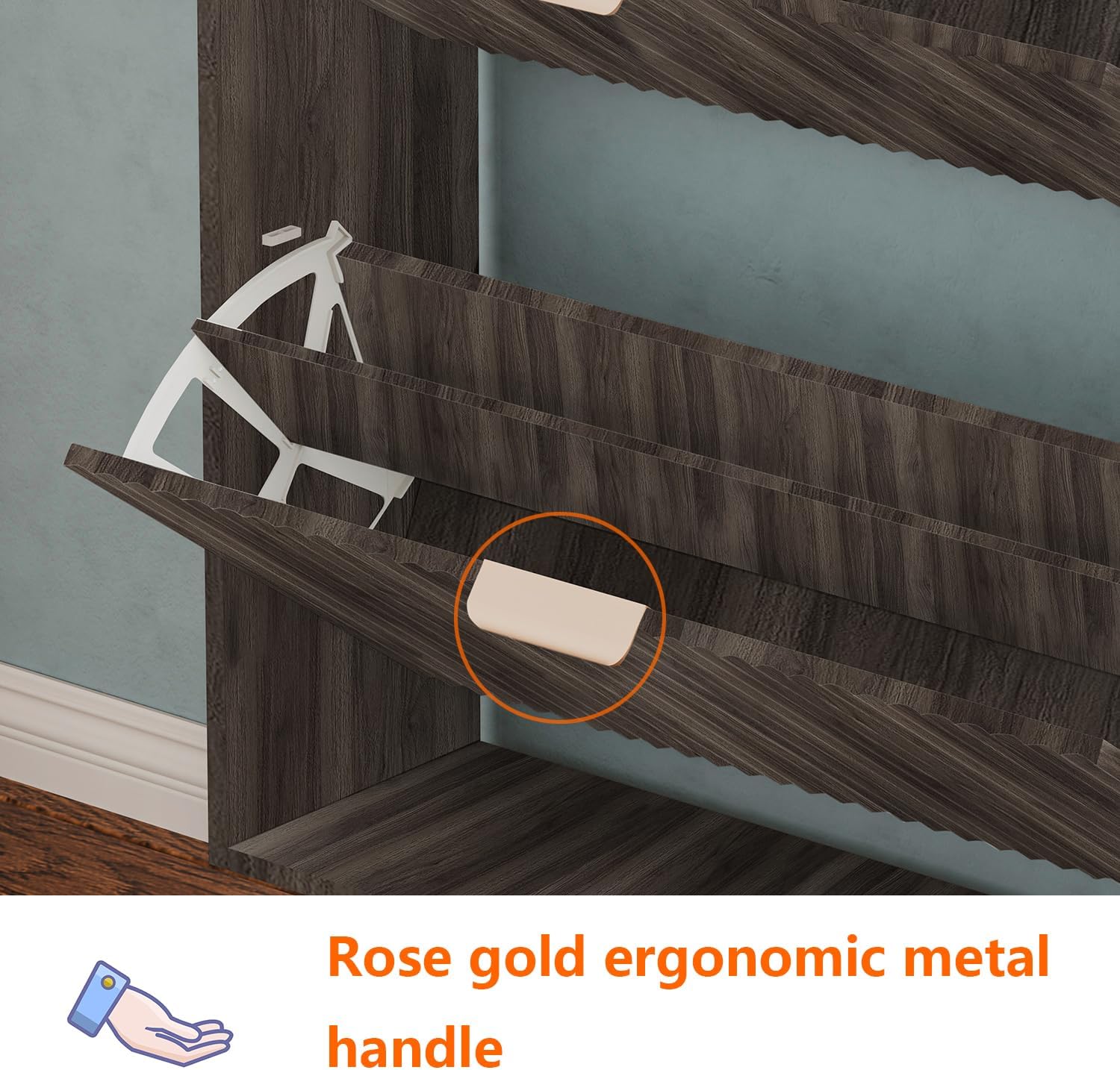 Shoe Cabinet Storage,Modern Freestanding Organizer with 2 Flip Drawers,Narrow Shoe Rack Cabinet for Entryway,Walnut