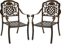 Set of 2 Cast Aluminum Patio Dining Chairs, Outdoor Bistro Stackable Chairs with Armrest, Patio Chair with Adjustable Feet, for Balcony, Backyard, Garden (Bronze, Without Cushion)