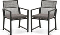 Aluminum Outdoor Patio Dining Chairs - Imitation Rope Vine Chair Ergonomic Backrest Design Detachable Seat Cushion Soft and Breathable Garden Porch, Light Brown Set of 2