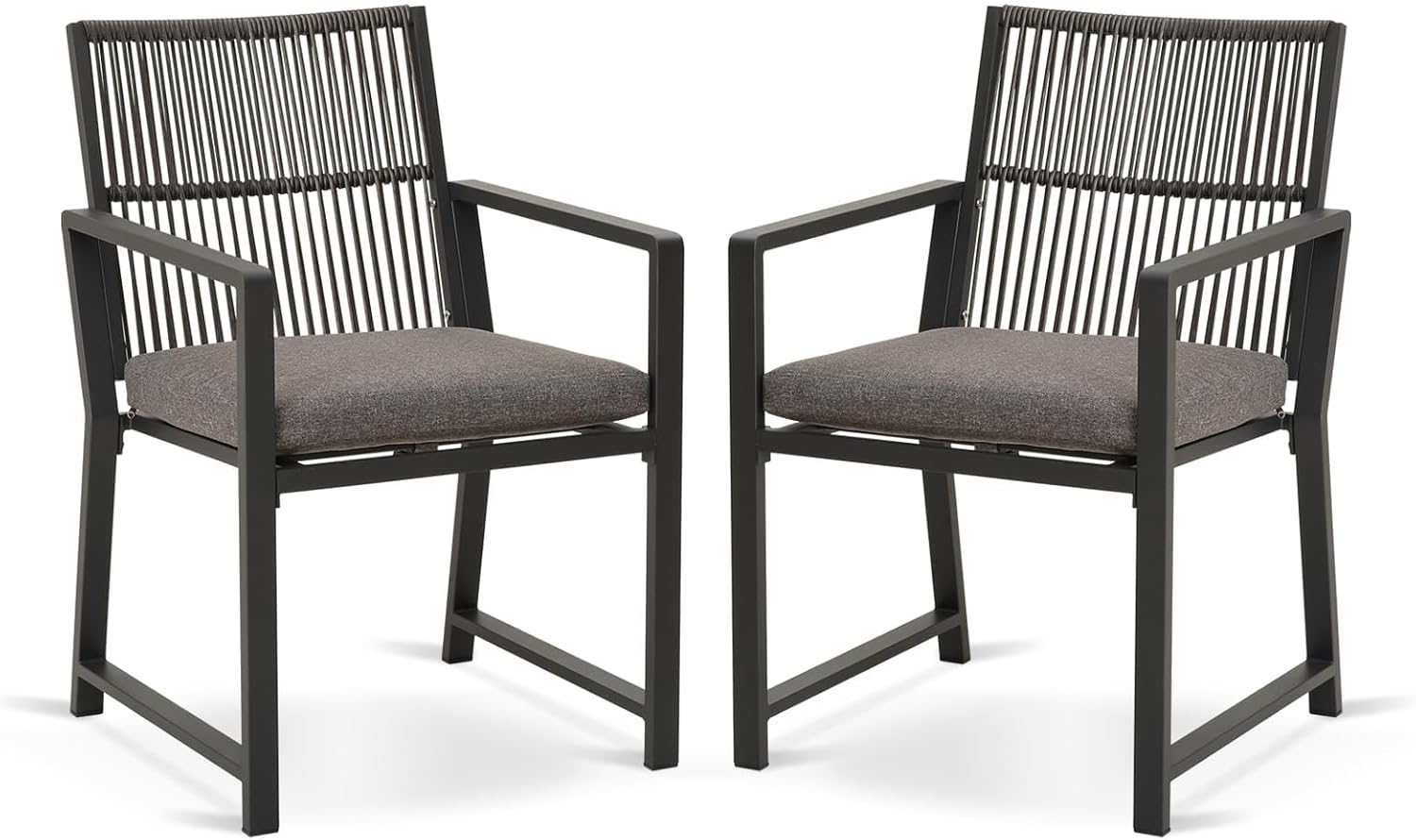 Aluminum Outdoor Patio Dining Chairs - Imitation Rope Vine Chair Ergonomic Backrest Design Detachable Seat Cushion Soft and Breathable Garden Porch, Light Brown Set of 2