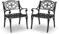 Homestyles Sanibel Black Stationary Cast Aluminum Outdoor Dining Chair (2-Pack), 2 Piece Patio Chairs, Set of 2 Garden Chairs with Armrest & Backrest for Garden Patio Pool Beach Yard, Black