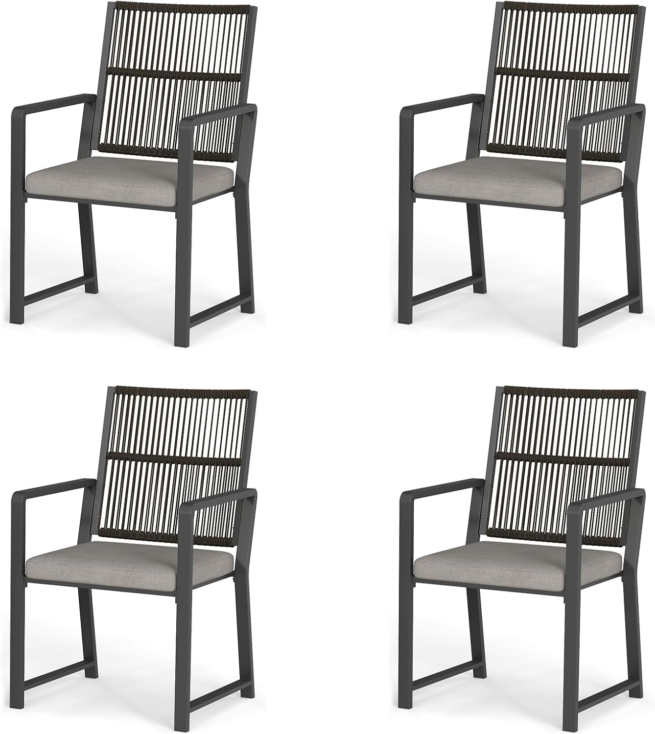 Aluminum Outdoor Patio Dining Chairs - Imitation Rope Vine Chair Ergonomic Backrest Design Detachable Seat Cushion Soft and Breathable Garden Porch, Light Brown Set of 2