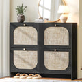 Nicetree Freestanding Ultra Slim Arched Rattan Accent Shoe Storage Cabinet for Entryway - 4 Flip Drawers & 3-Tier Adjustable Shelves, Farmhouse Modern Rustic Shoe Rack for Hallway, Foyer