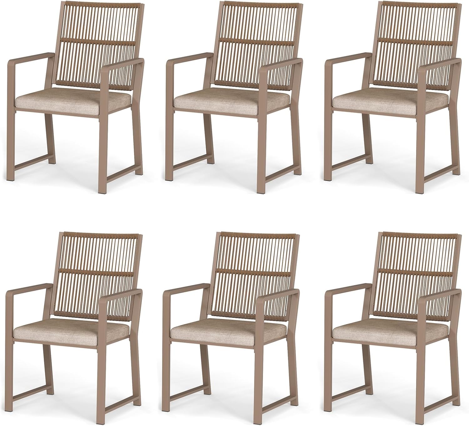 Aluminum Outdoor Patio Dining Chairs - Imitation Rope Vine Chair Ergonomic Backrest Design Detachable Seat Cushion Soft and Breathable Garden Porch, Light Brown Set of 2