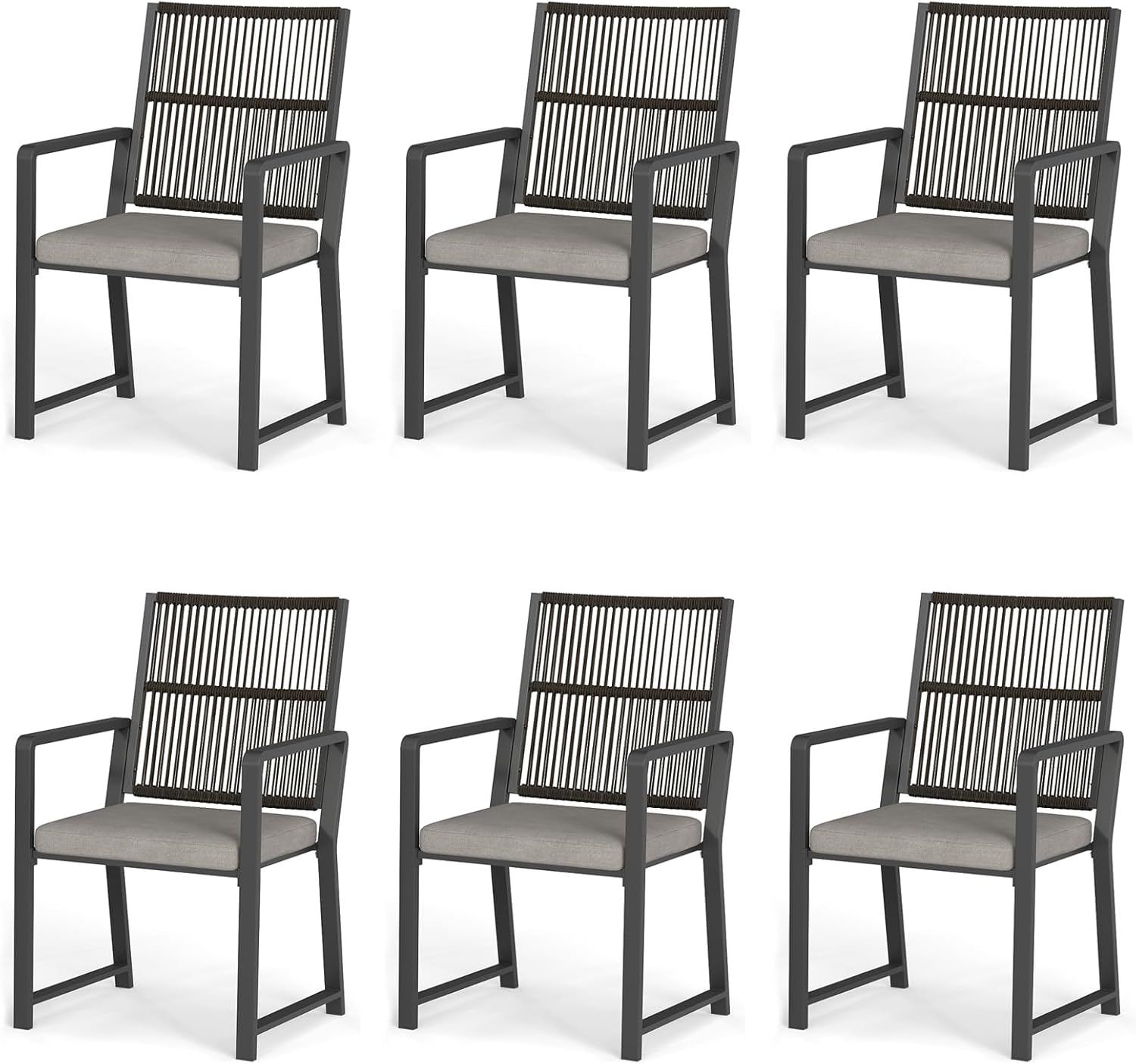 Aluminum Outdoor Patio Dining Chairs - Imitation Rope Vine Chair Ergonomic Backrest Design Detachable Seat Cushion Soft and Breathable Garden Porch, Light Brown Set of 2