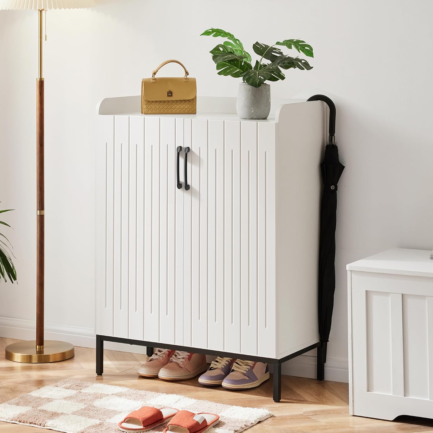 Mericonia Farmhouse Shoe Cabinet with Doors, Modern Large 5-Tier Shoe Storage Cabinet with Adjustable Shelves, Wooden Shoe Organizer for Entryway, Hallway, Closet, Bedroom, Living Room