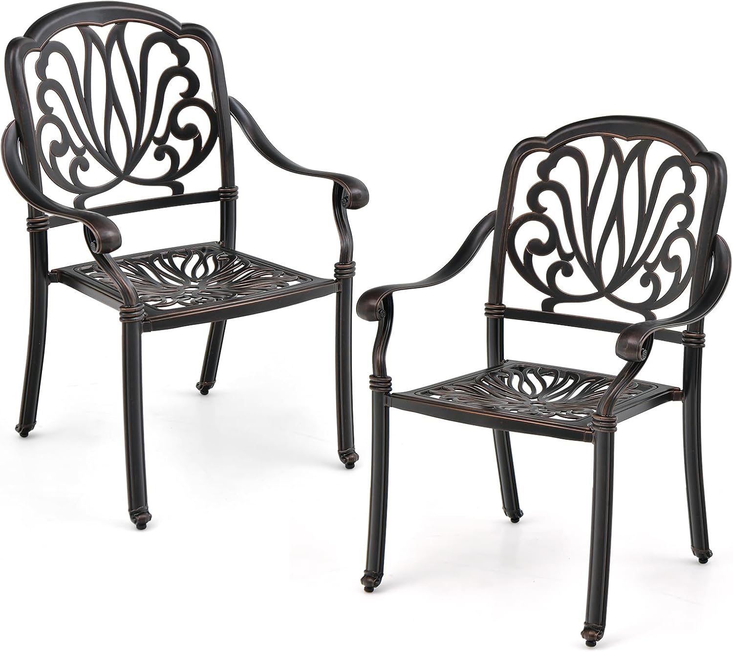 Tangkula Set of 4 Cast Aluminum Patio Dining Chairs, Stackable Outdoor Dining Chairs with Armrests, Outdoor Bistro Chairs for Balcony, Backyard, Garden, Bronze