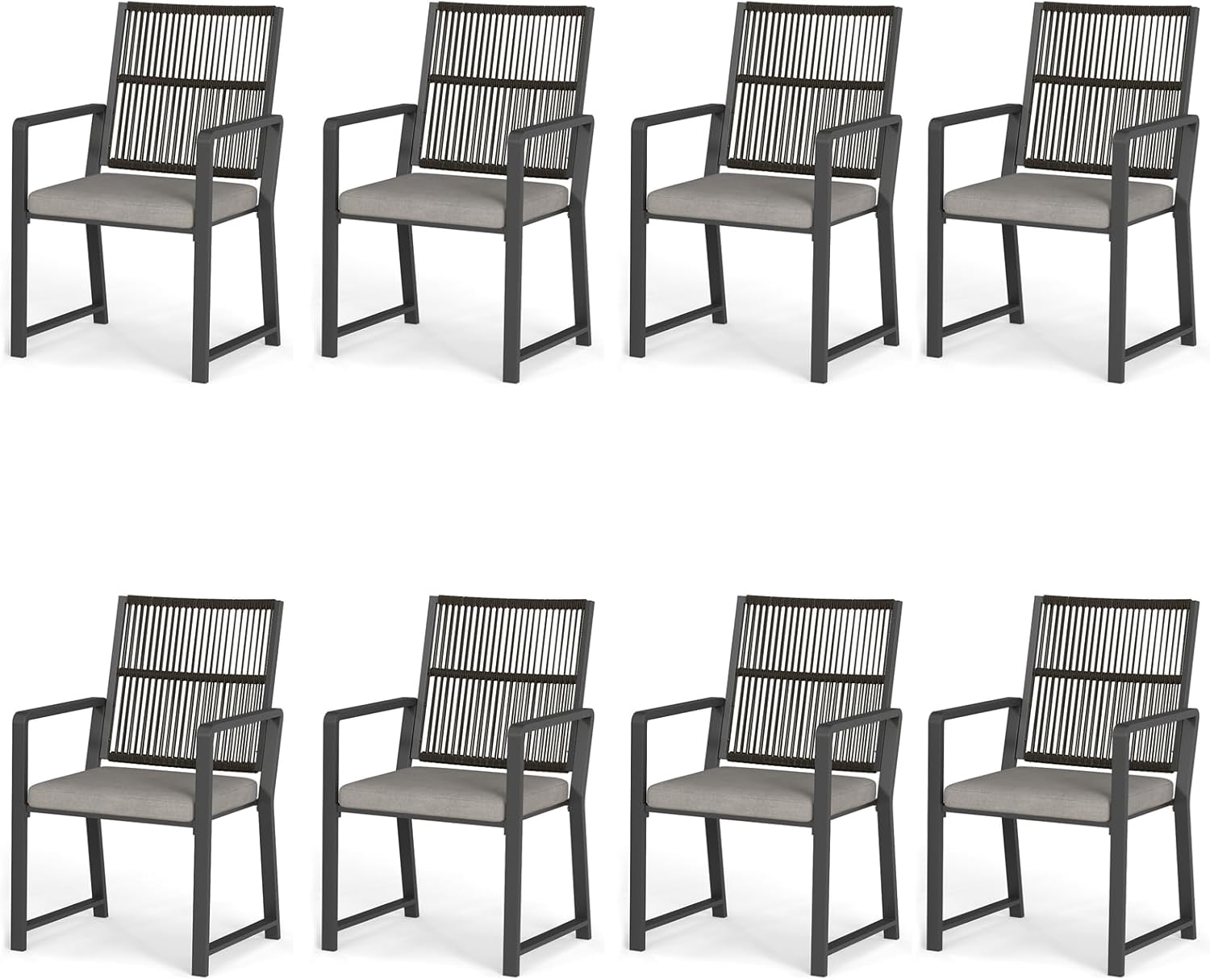 Aluminum Outdoor Patio Dining Chairs - Imitation Rope Vine Chair Ergonomic Backrest Design Detachable Seat Cushion Soft and Breathable Garden Porch, Light Brown Set of 2