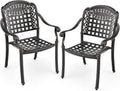 Tangkula Set of 2 Cast Aluminum Patio Dining Chairs, Stackable Outdoor Dining Chairs with Armrests, Outdoor Bistro Chairs for Balcony, Backyard, Garden