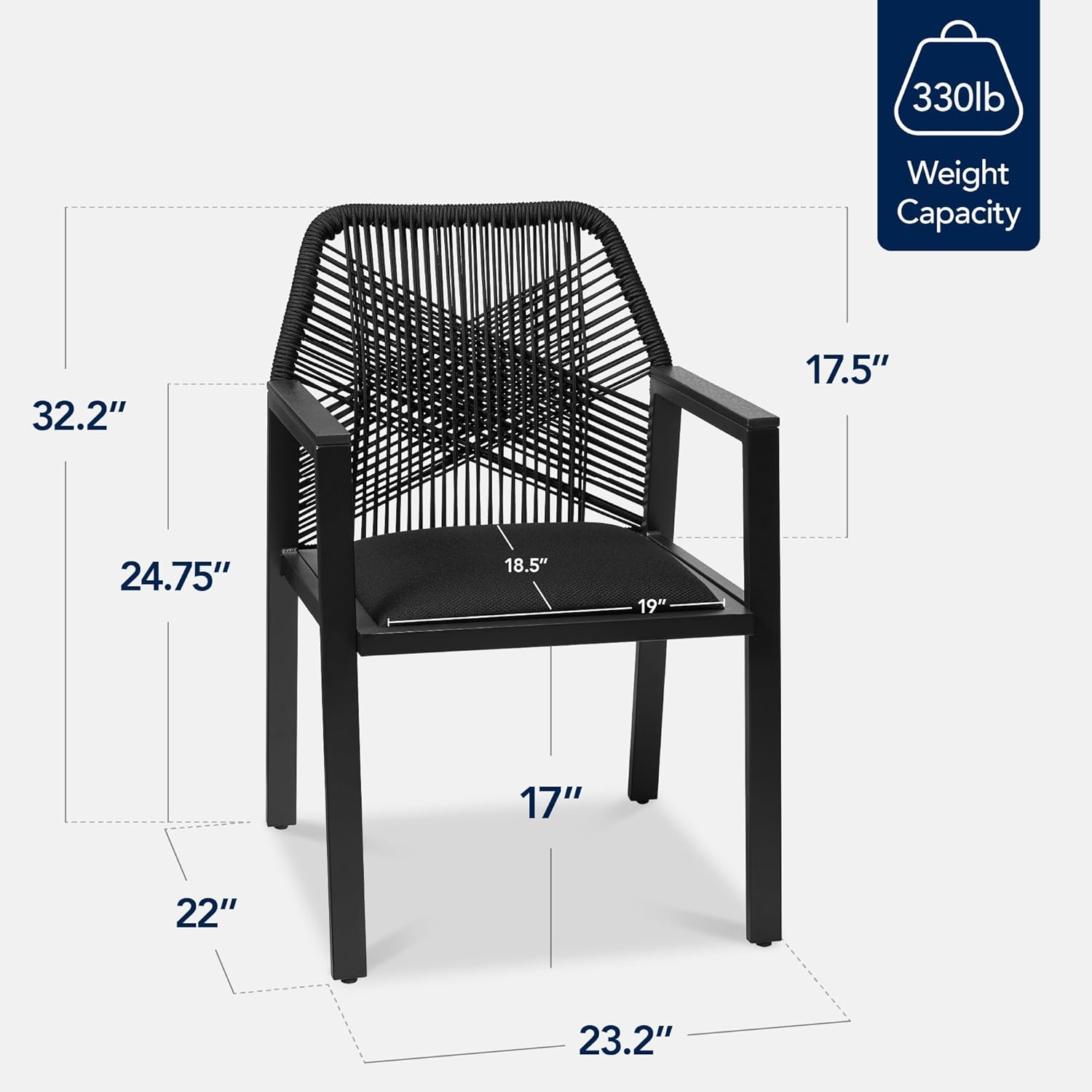 Best Choice Products Outdoor Dining Arm Chair Set of 2, Aluminum Frame with Armrest, All-Weather Woven Rope Chair Design - Black/Obsidian