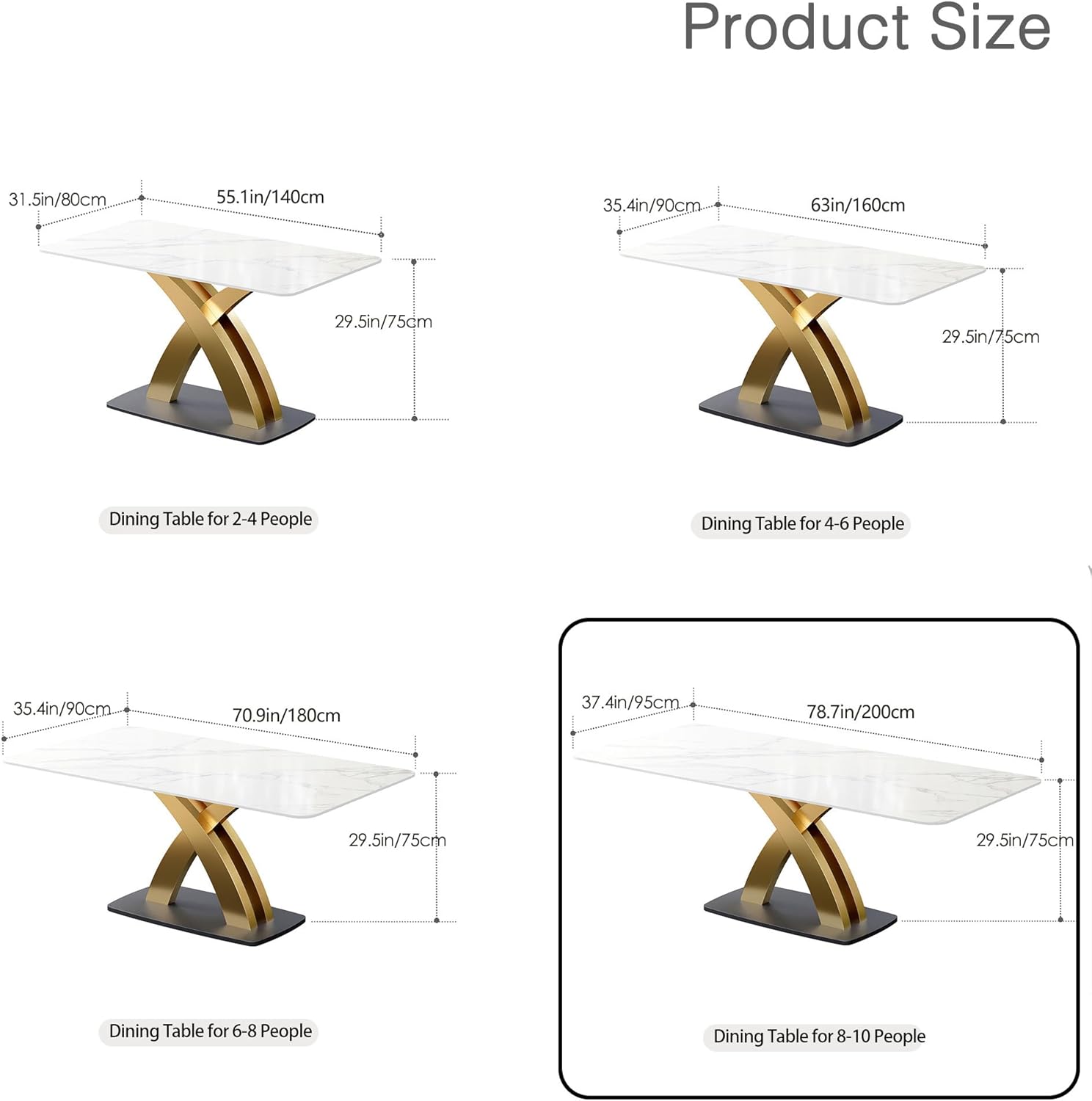 Marble Dining Table for 8-10 People, 79 inch Luxury Modern Dining Table with Marble Tabletop and Gold Metal Base, Modern Kitchen Table for Living Room Home (Table Only)