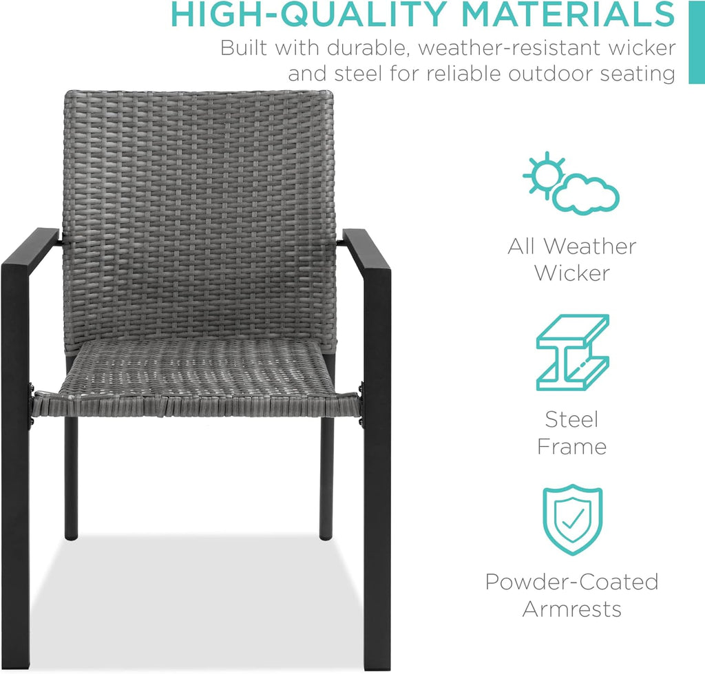 Best Choice Products Set of 2 Stackable Outdoor Wicker Dining Chairs All-Weather Firepit Armchair w/Armrests, Steel Frame for Patio, Deck, Garden, Yard - Gray