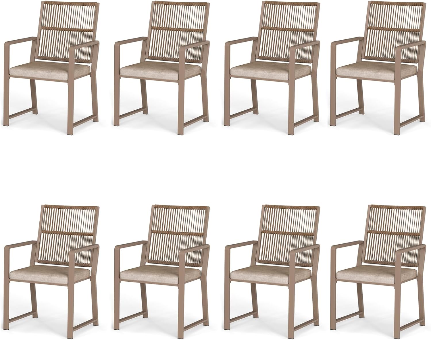 Aluminum Outdoor Patio Dining Chairs - Imitation Rope Vine Chair Ergonomic Backrest Design Detachable Seat Cushion Soft and Breathable Garden Porch, Light Brown Set of 2