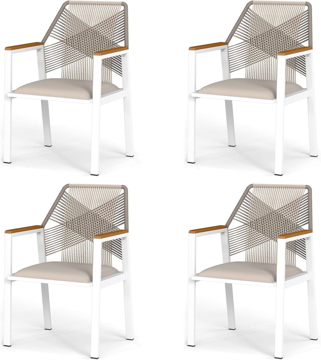 Aluminum Outdoor Patio Dining Chairs - Imitation Rope Vine Chair Ergonomic Backrest Design Detachable Seat Cushion Soft and Breathable Garden Porch, Light Brown Set of 2