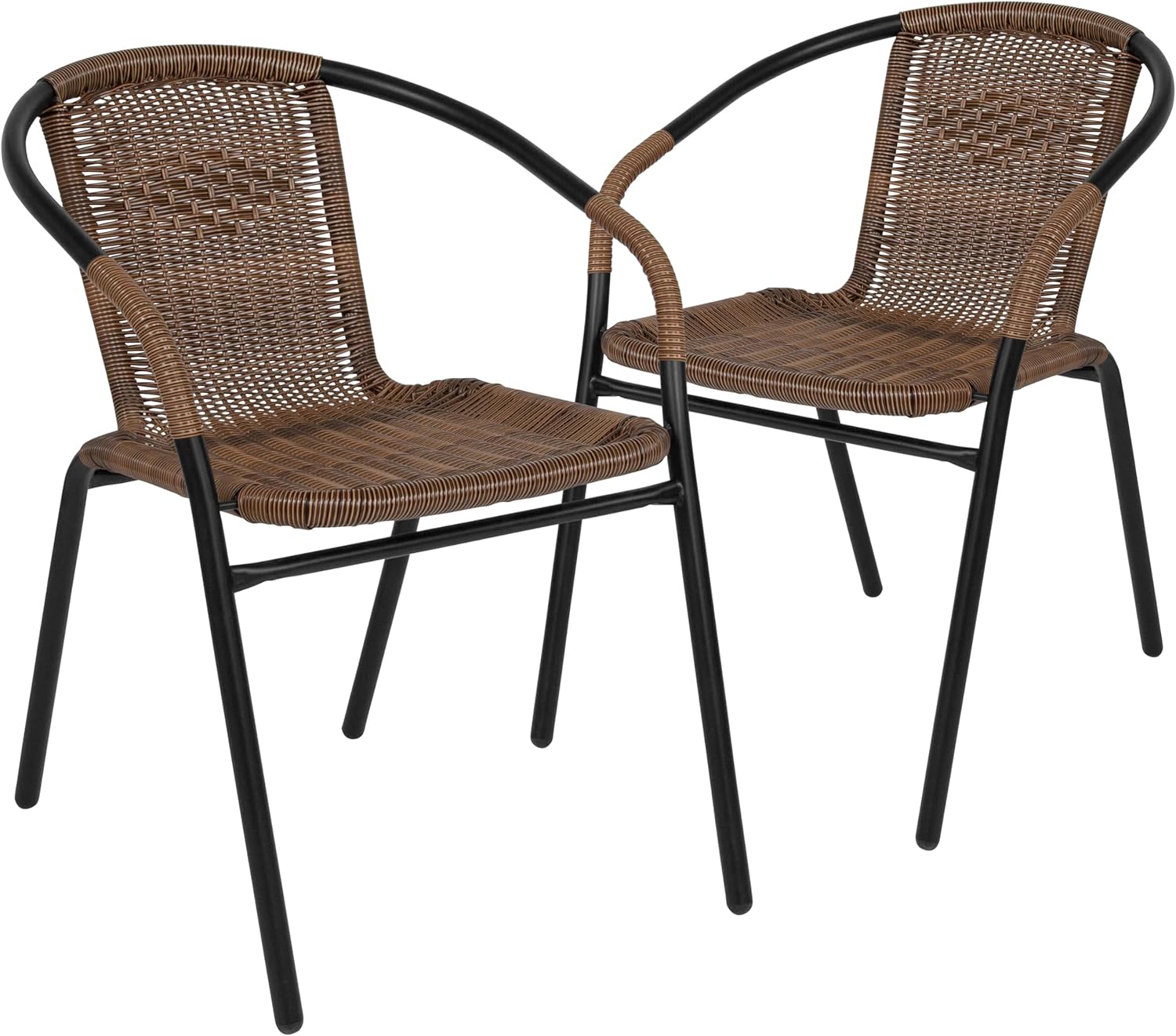 Flash Furniture Lila Modern Rattan Indoor/Outdoor Stackable Dining Chairs, Stacking Rattan Bistro Chairs for Patio or Restaurant, Set of 4, Black