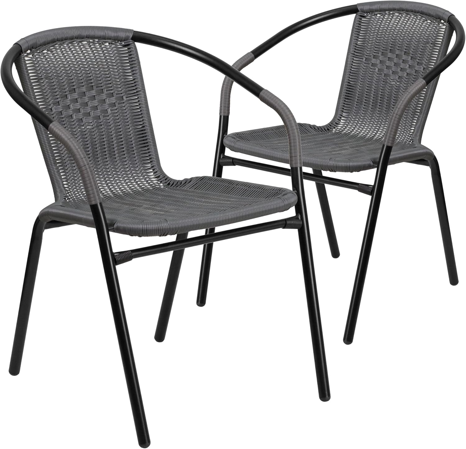 Flash Furniture Lila Modern Rattan Indoor/Outdoor Stackable Dining Chairs, Stacking Rattan Bistro Chairs for Patio or Restaurant, Set of 4, Black