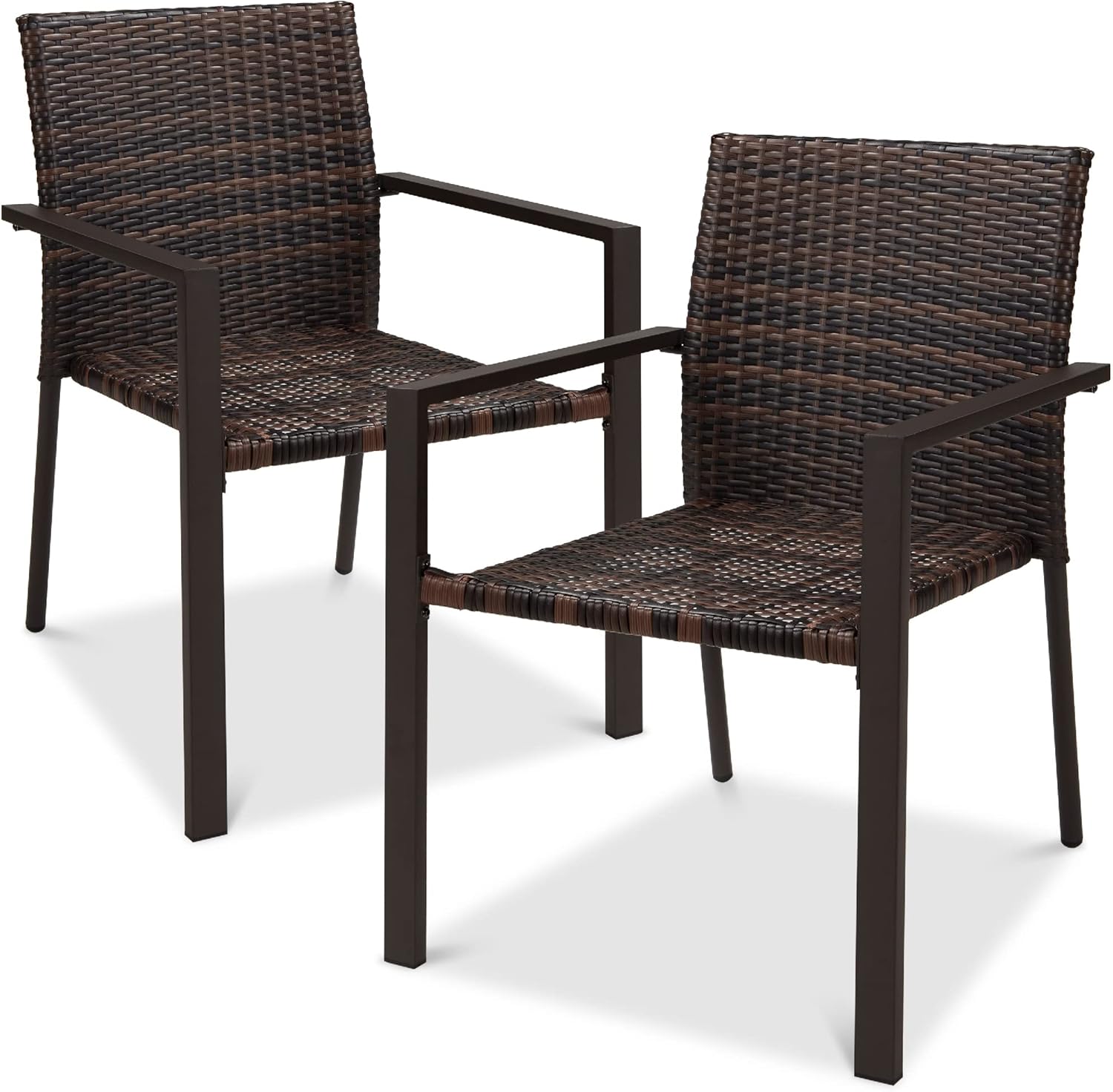 Best Choice Products Set of 2 Stackable Outdoor Wicker Dining Chairs All-Weather Firepit Armchair w/Armrests, Steel Frame for Patio, Deck, Garden, Yard - Gray