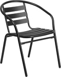 Flash Furniture Aluminum Slat Back Stacking Outdoor Restaurant Chairs, Modern Stackable Patio Chairs for Restaurants, Set of 4, Black