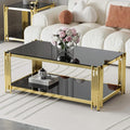 Glass Coffee Table Modern Luxury Living Room Table with Gold Stainless Steel Leg, 51" Rectangular Transparent Tempered Glass Top, for Home Office, Large