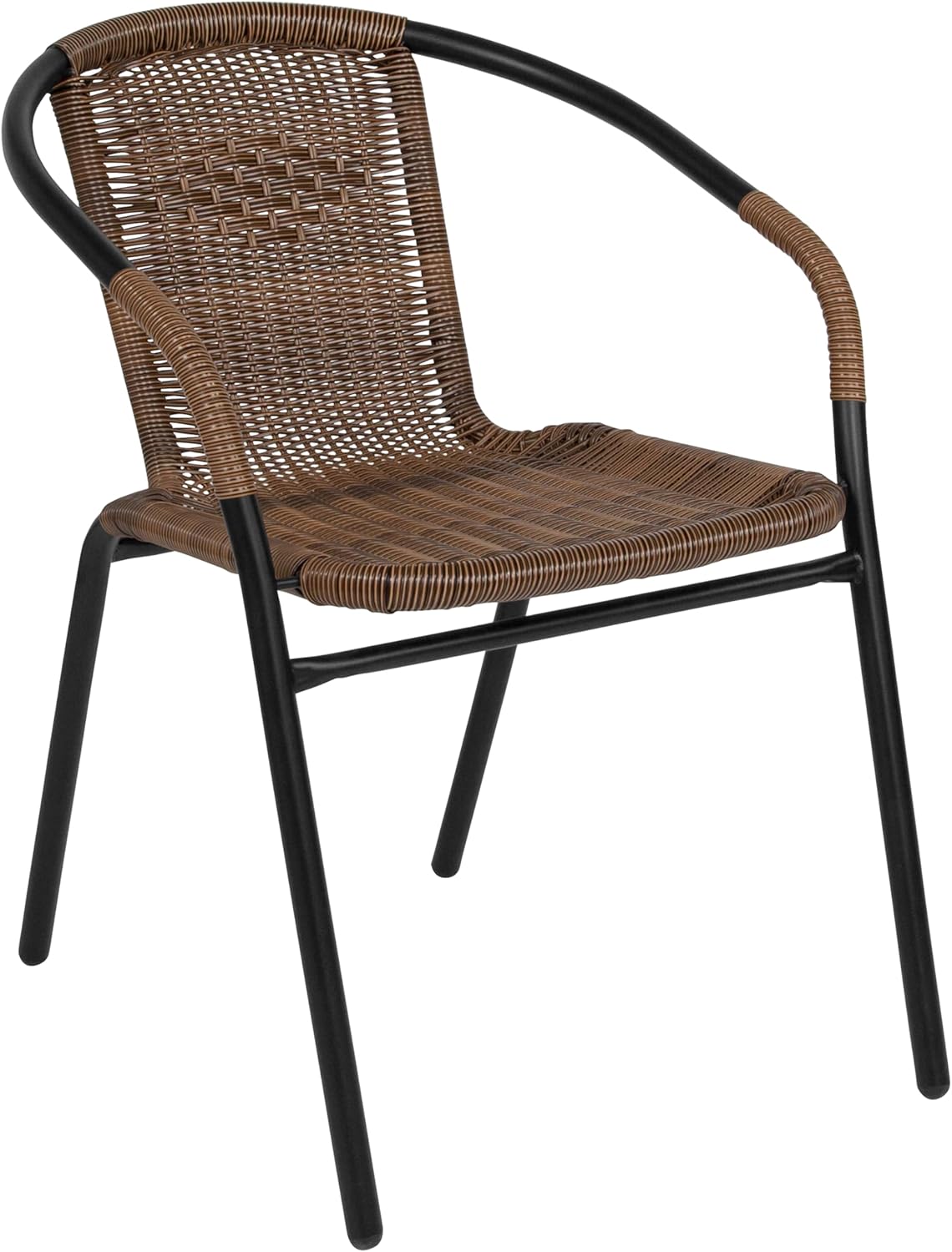 Flash Furniture Lila Modern Rattan Indoor/Outdoor Stackable Dining Chairs, Stacking Rattan Bistro Chairs for Patio or Restaurant, Set of 4, Black
