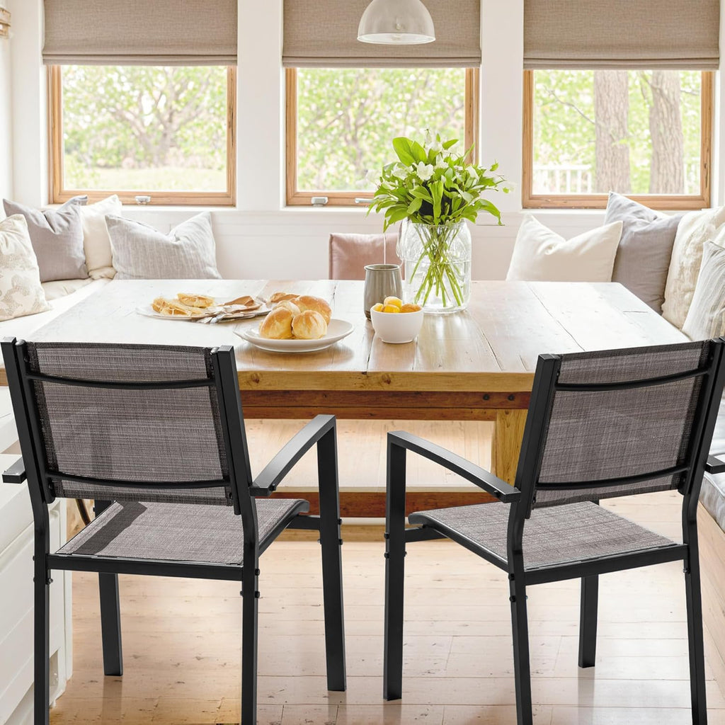 Flamaker Patio Chairs Textilene Outdoor Chairs Set of 6 Stackable Dining Chair for Backyard, Deck, Poolside (Grey)