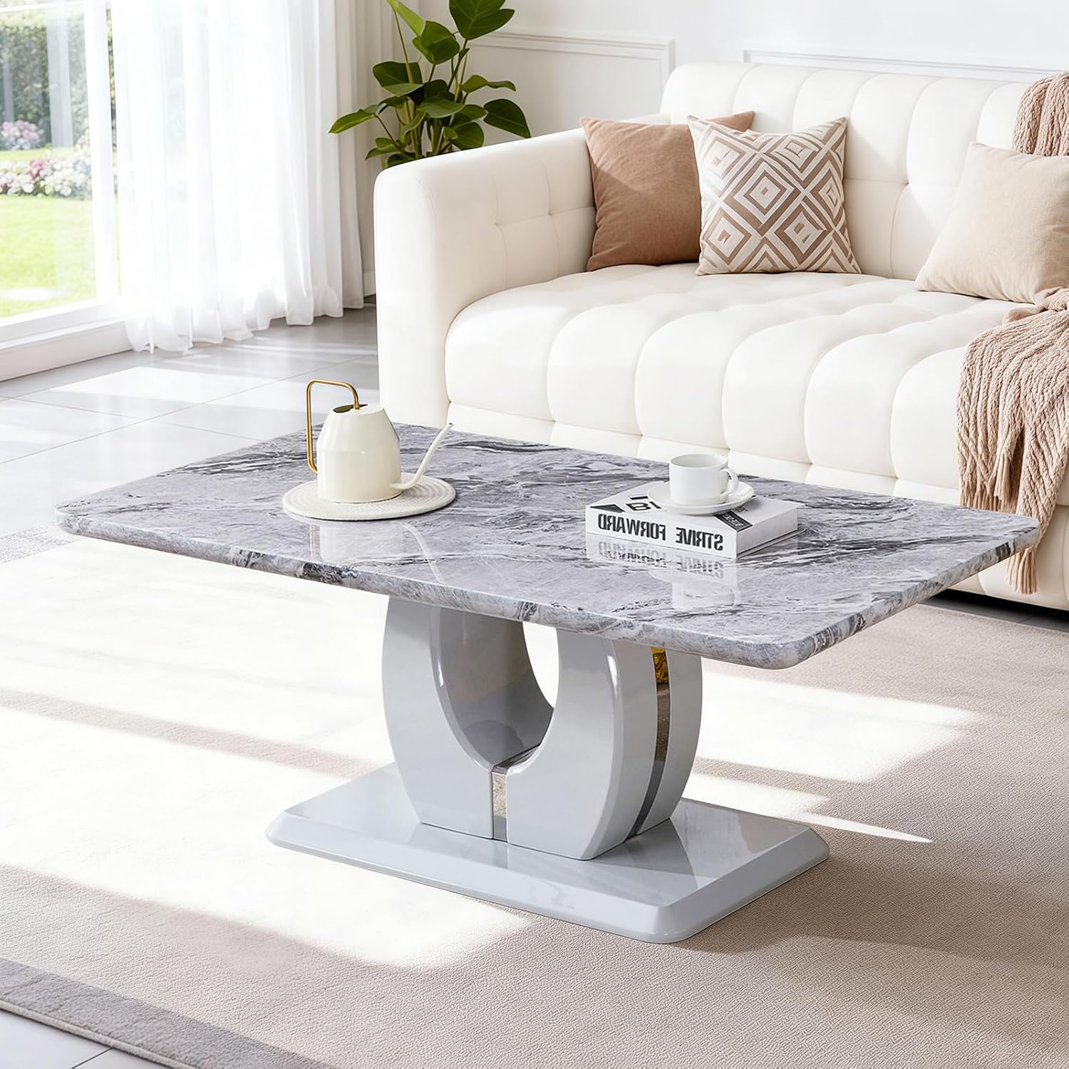 Marble Coffee Table for Living Room, Modern Luxury Rectangle Coffee Table with Storage, Tea Tables for Small Space Office Apartment (43" L×22.4''W×18''H-Grey)