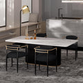 Morden Fort Modern Dining Table for 6, 70" Faux Marble Dining Table with Black Fluted Base and White Rectangle Top for Ktichen, Reception and Conference