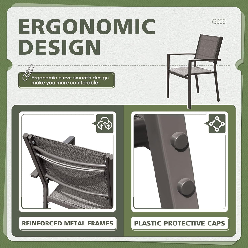 Flamaker Patio Chairs Textilene Outdoor Chairs Set of 6 Stackable Dining Chair for Backyard, Deck, Poolside (Grey)