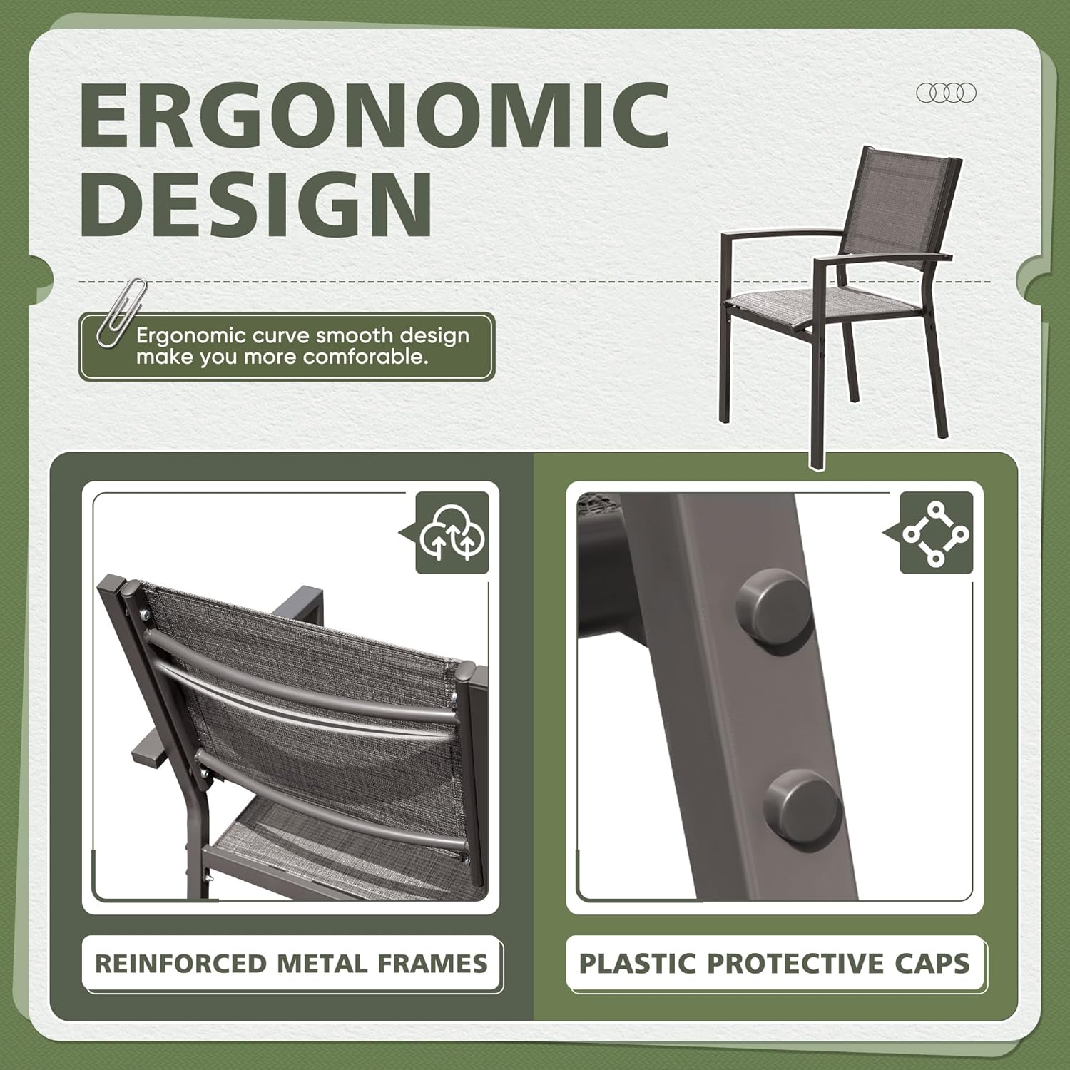 Flamaker Patio Chairs Textilene Outdoor Chairs Set of 6 Stackable Dining Chair for Backyard, Deck, Poolside (Grey)