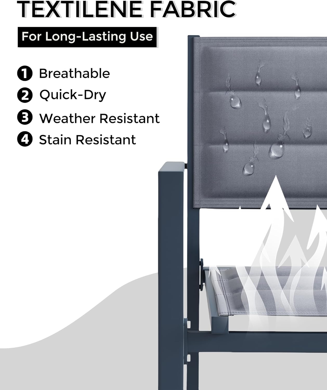 4 Piece Aluminum Patio Stackable Dining Chairs Set, Outdoor Metal Lightweight Stacking Dining Chair with Textilene Fabric, for Backyard Lawn Deck Poolside Porch Bistro, Dark Grey