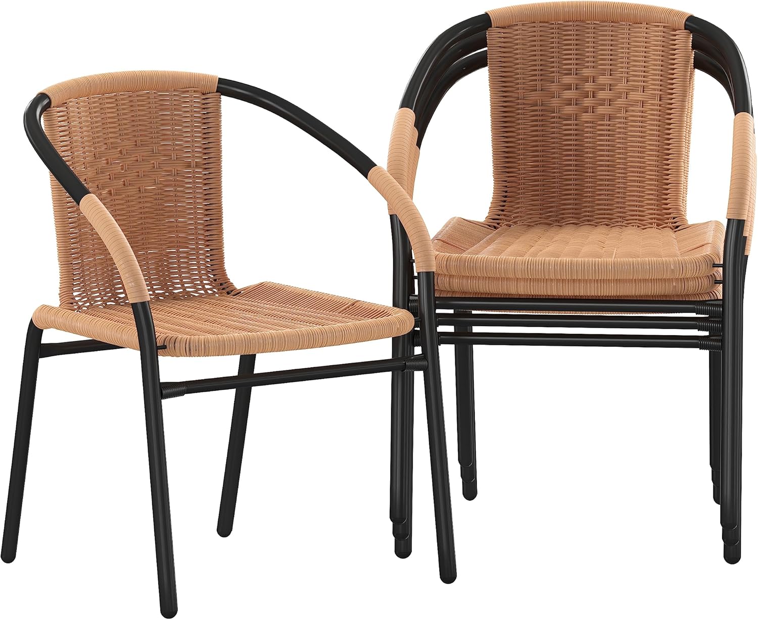 Flash Furniture Lila Modern Rattan Indoor/Outdoor Stackable Dining Chairs, Stacking Rattan Bistro Chairs for Patio or Restaurant, Set of 4, Black