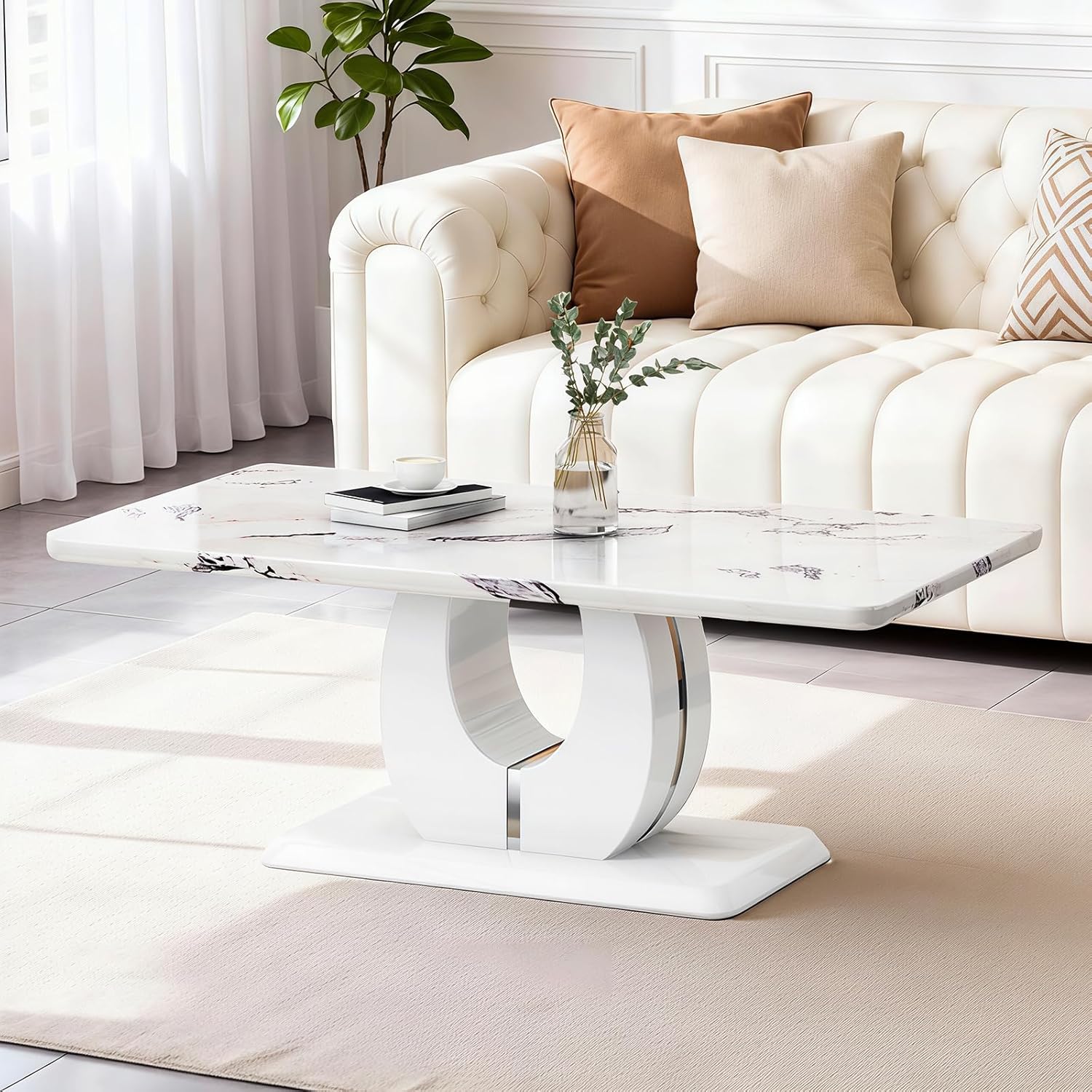 Marble Coffee Table for Living Room, Modern Luxury Rectangle Coffee Table with Storage, Tea Tables for Small Space Office Apartment (43" L×22.4''W×18''H-Grey)