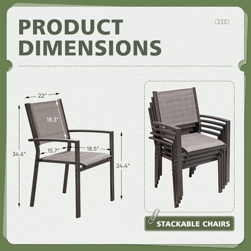 Flamaker Patio Chairs Textilene Outdoor Chairs Set of 6 Stackable Dining Chair for Backyard, Deck, Poolside (Grey)