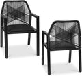 Best Choice Products Outdoor Dining Arm Chair Set of 2, Aluminum Frame with Armrest, All-Weather Woven Rope Chair Design - Black/Obsidian