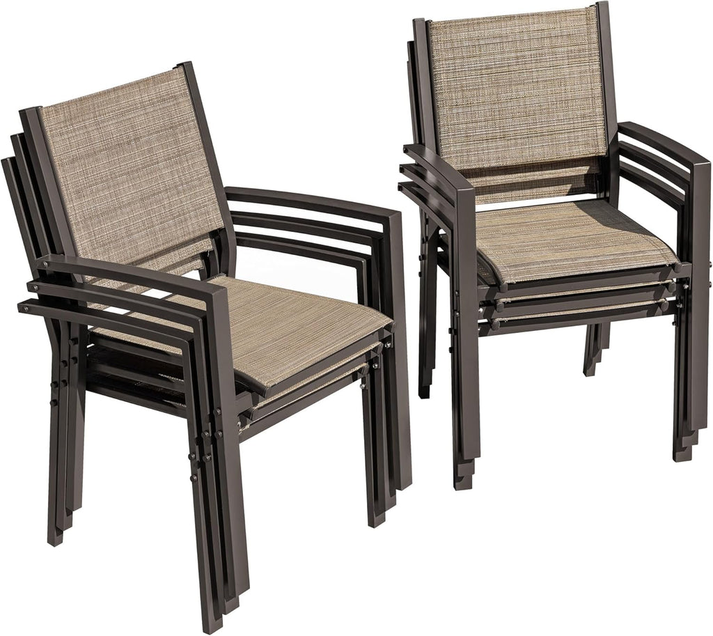 Flamaker Patio Chairs Textilene Outdoor Chairs Set of 6 Stackable Dining Chair for Backyard, Deck, Poolside (Grey)